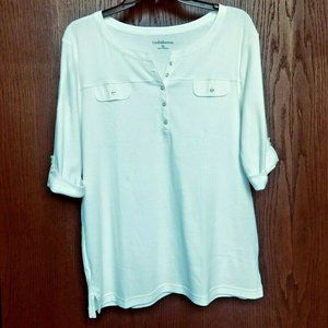 Croft & Barrow Women's Utility Shirt Buttons White Size XL Half Sleeve Roll Tab
